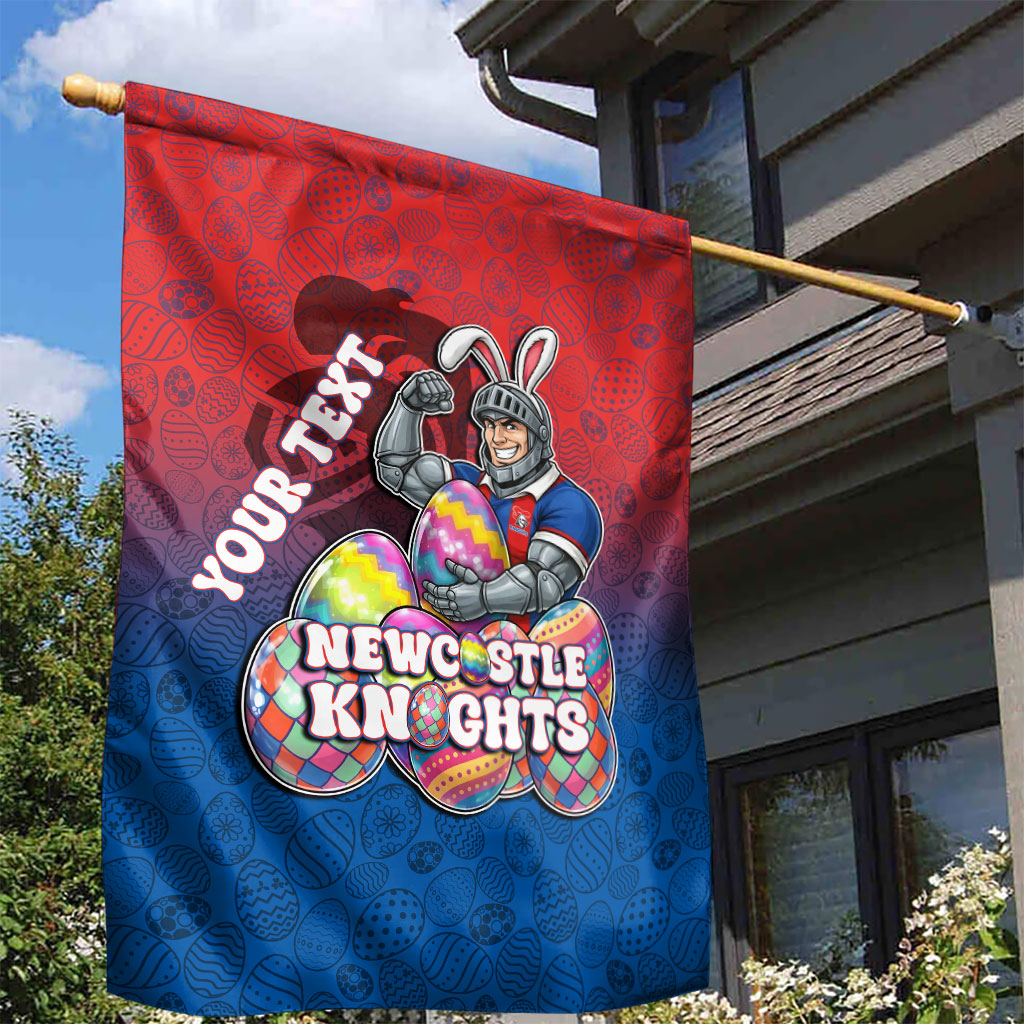 Personalized Newcastle Knights Garden Flag Easter Mascot - Colorful Eggs Cartoon Style