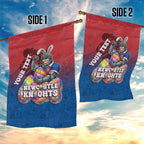 Personalized Newcastle Knights Garden Flag Easter Mascot - Colorful Eggs Cartoon Style
