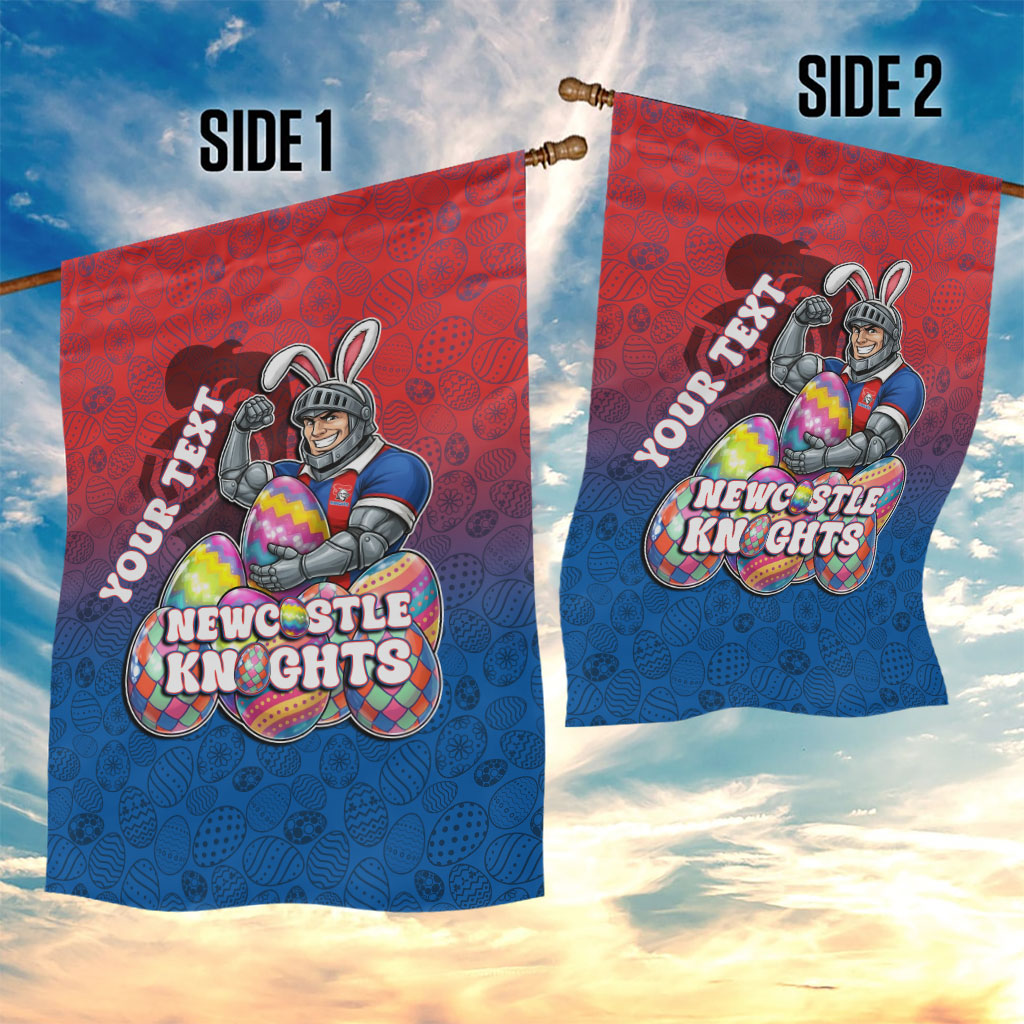 Personalized Newcastle Knights Garden Flag Easter Mascot - Colorful Eggs Cartoon Style