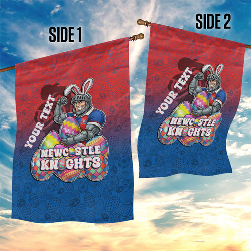 Personalized Newcastle Knights Garden Flag Easter Mascot - Colorful Eggs Cartoon Style