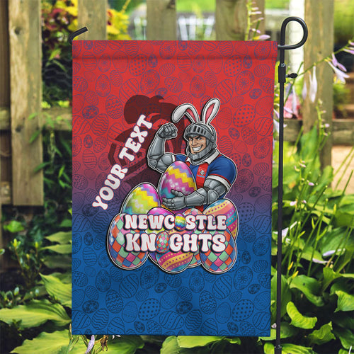 Personalized Newcastle Knights Garden Flag Easter Mascot - Colorful Eggs Cartoon Style