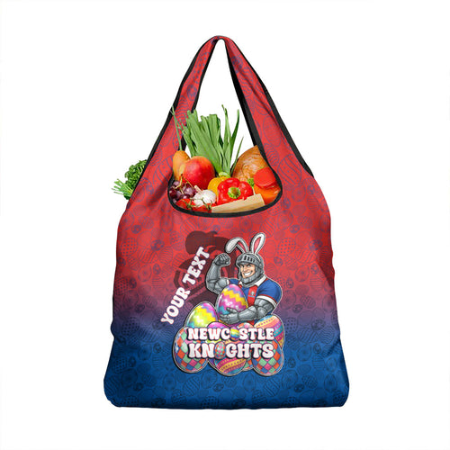Personalized Newcastle Knights Grocery Bag Easter Mascot - Colorful Eggs Cartoon Style
