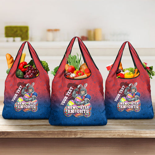 Personalized Newcastle Knights Grocery Bag Easter Mascot - Colorful Eggs Cartoon Style