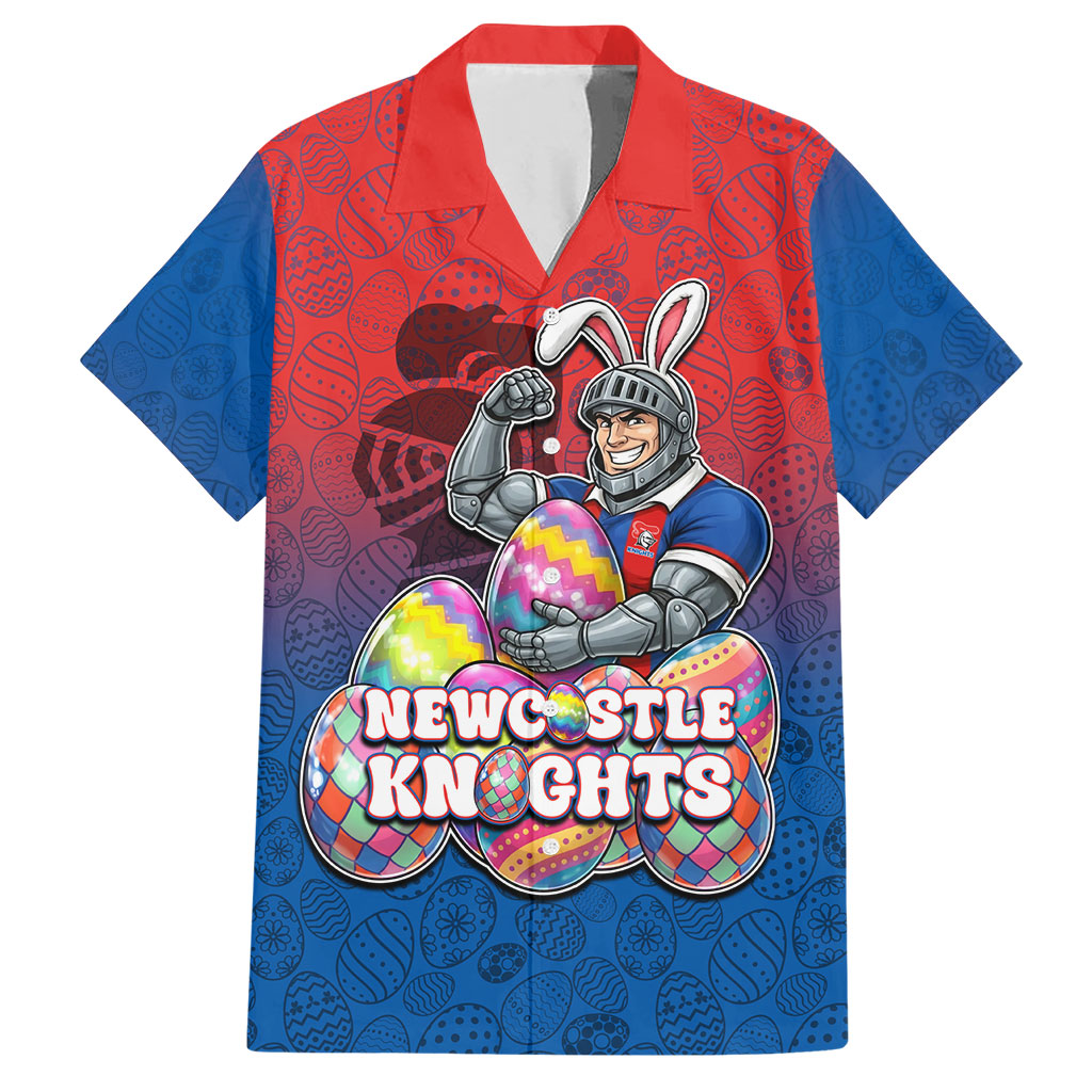 Personalized Newcastle Knights Hawaiian Shirt Easter Mascot - Colorful Eggs Cartoon Style