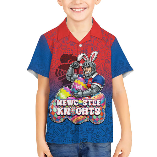 Personalized Newcastle Knights Hawaiian Shirt Easter Mascot - Colorful Eggs Cartoon Style