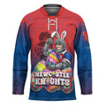 Personalized Newcastle Knights Hockey Jersey Easter Mascot - Colorful Eggs Cartoon Style