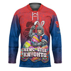 Personalized Newcastle Knights Hockey Jersey Easter Mascot - Colorful Eggs Cartoon Style