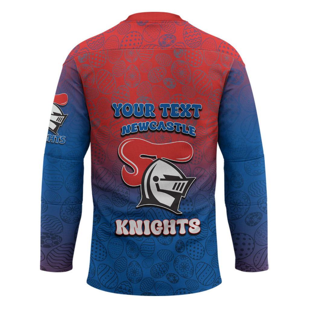 Personalized Newcastle Knights Hockey Jersey Easter Mascot - Colorful Eggs Cartoon Style