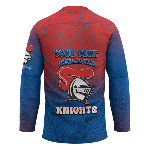 Personalized Newcastle Knights Hockey Jersey Easter Mascot - Colorful Eggs Cartoon Style