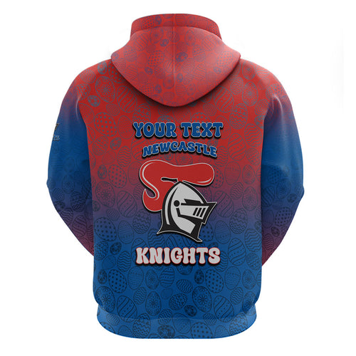 Personalized Newcastle Knights Hoodie Easter Mascot - Colorful Eggs Cartoon Style