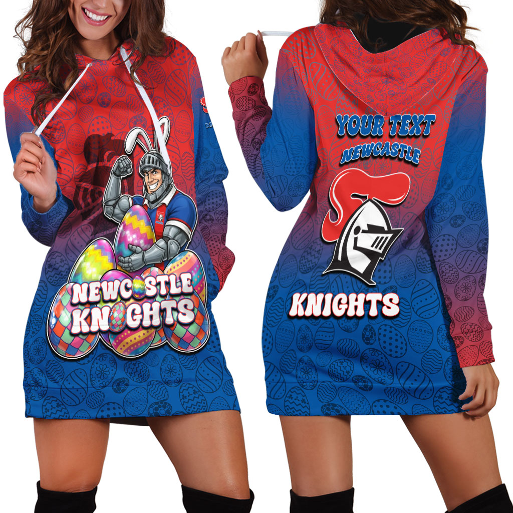 Personalized Newcastle Knights Hoodie Dress Easter Mascot - Colorful Eggs Cartoon Style