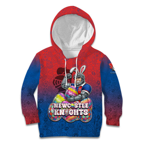 Personalized Newcastle Knights Kid Hoodie Easter Mascot - Colorful Eggs Cartoon Style