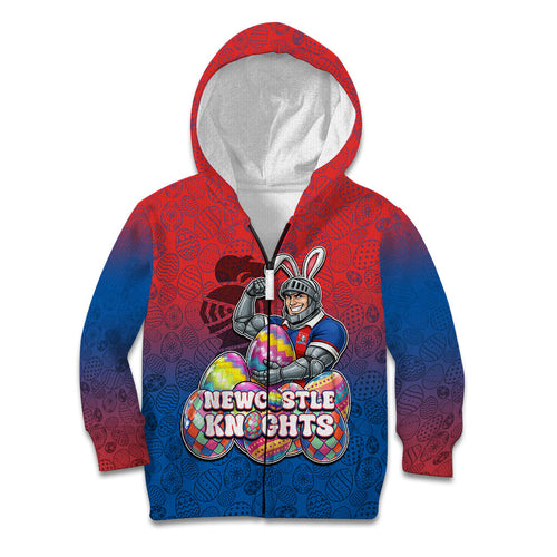 Personalized Newcastle Knights Kid Hoodie Easter Mascot - Colorful Eggs Cartoon Style