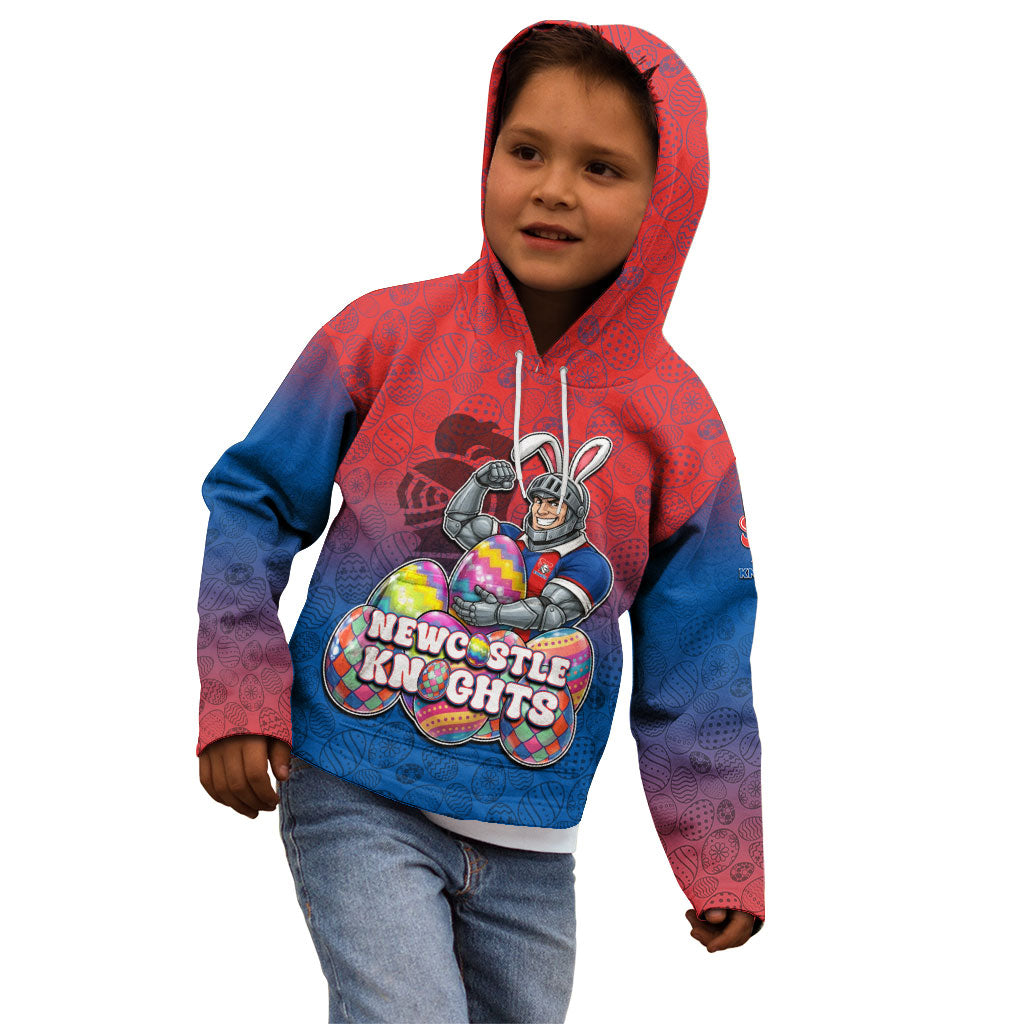Personalized Newcastle Knights Kid Hoodie Easter Mascot - Colorful Eggs Cartoon Style