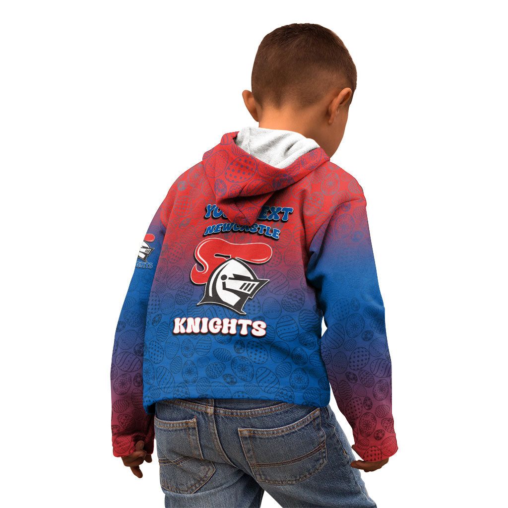Personalized Newcastle Knights Kid Hoodie Easter Mascot - Colorful Eggs Cartoon Style