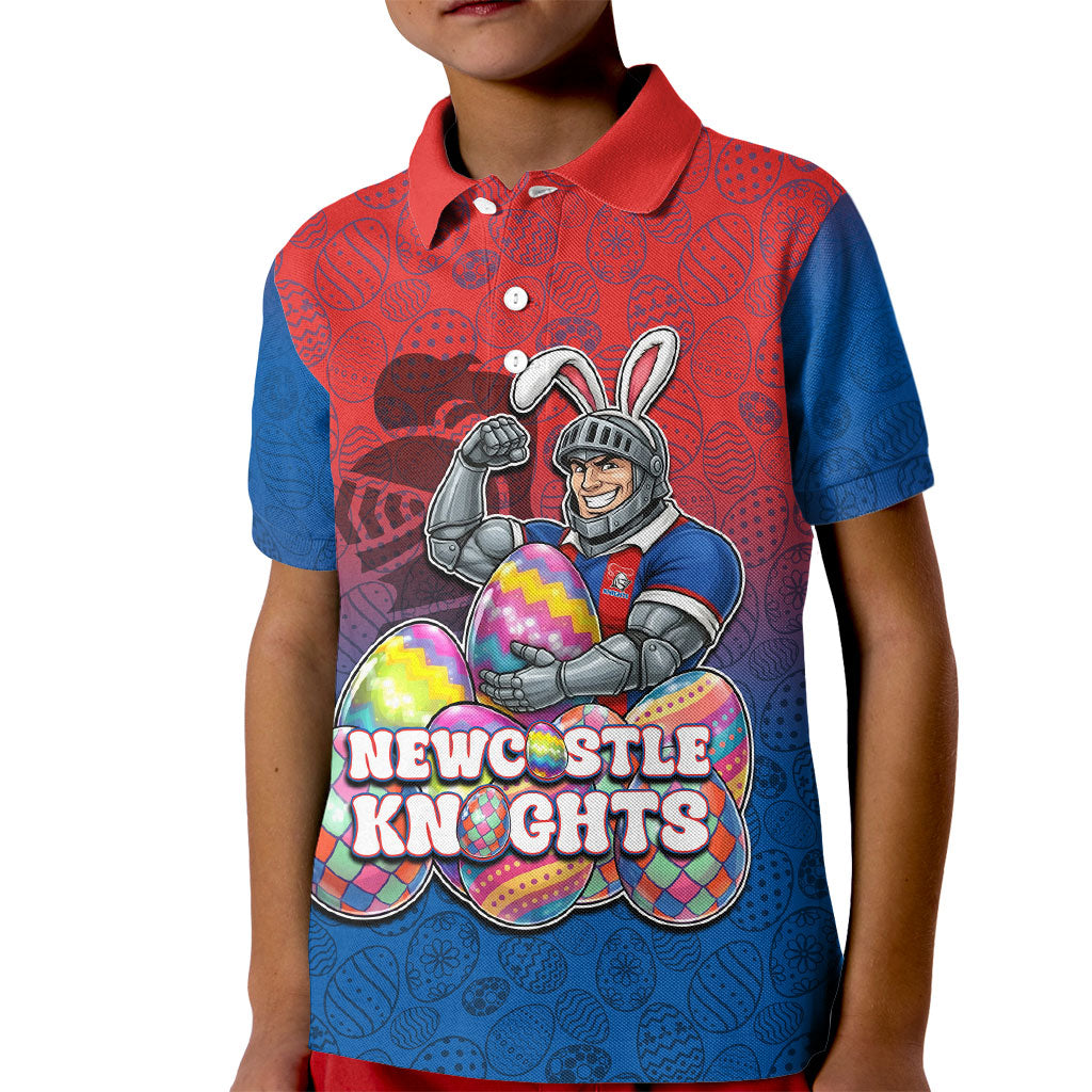 Personalized Newcastle Knights Kid Polo Shirt Easter Mascot - Colorful Eggs Cartoon Style