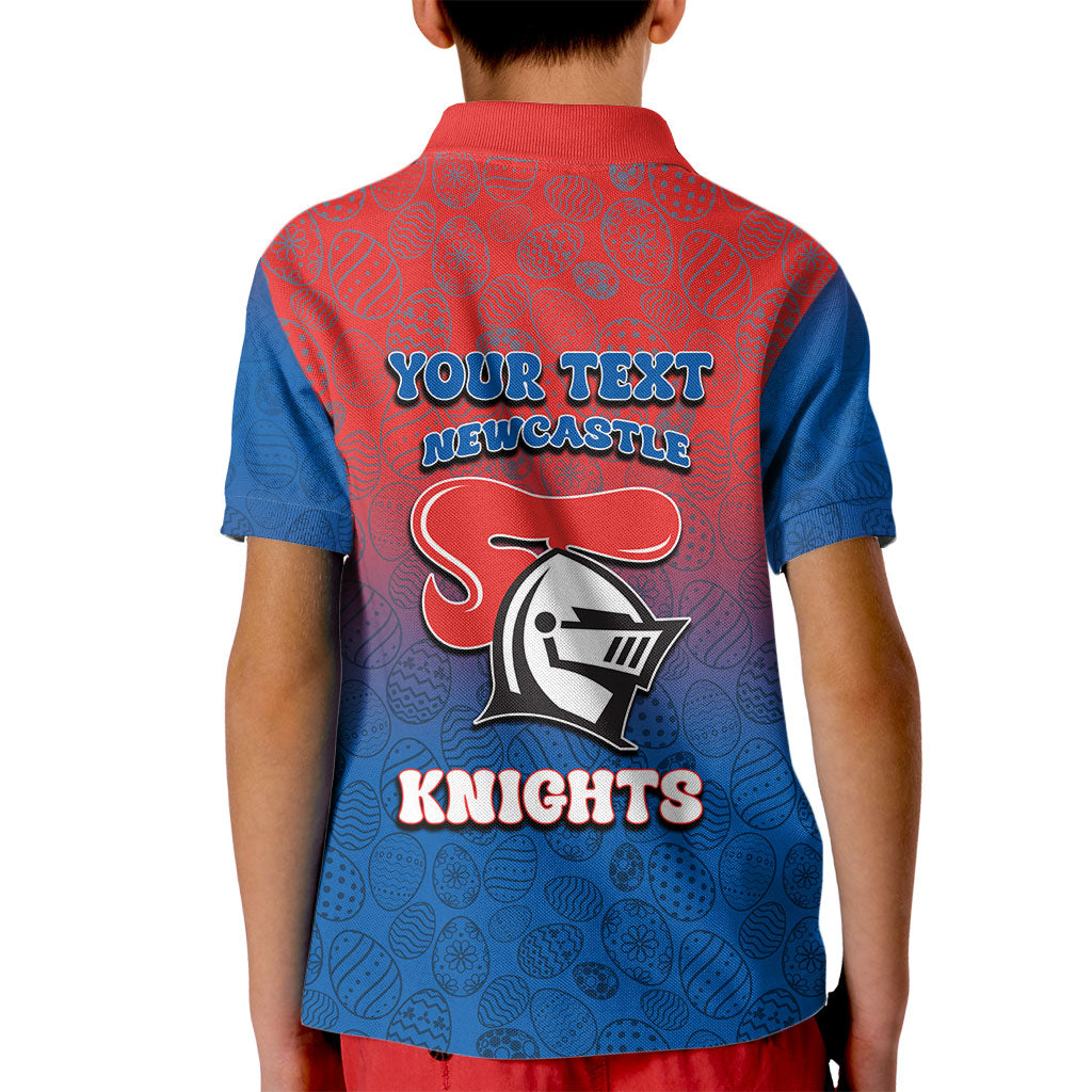 Personalized Newcastle Knights Kid Polo Shirt Easter Mascot - Colorful Eggs Cartoon Style