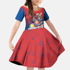 Personalized Newcastle Knights Kid Short Sleeve Dress Easter Mascot - Colorful Eggs Cartoon Style