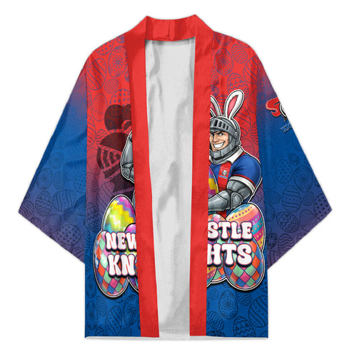 Personalized Newcastle Knights Kimono Easter Mascot - Colorful Eggs Cartoon Style