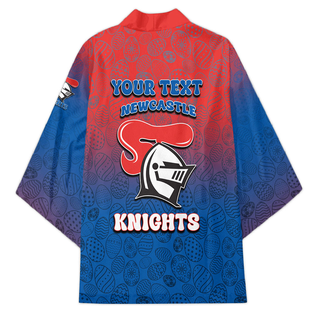 Personalized Newcastle Knights Kimono Easter Mascot - Colorful Eggs Cartoon Style