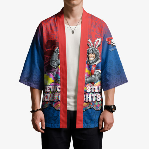 Personalized Newcastle Knights Kimono Easter Mascot - Colorful Eggs Cartoon Style