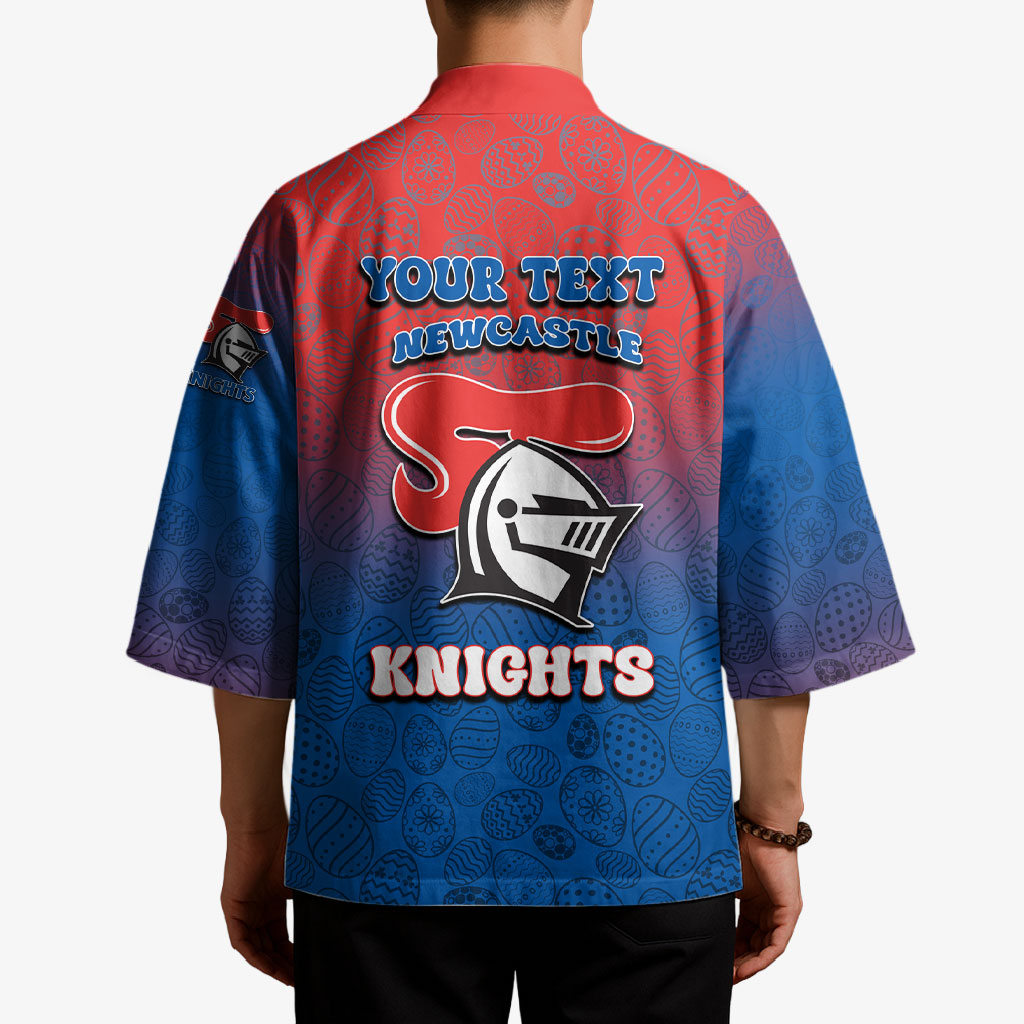 Personalized Newcastle Knights Kimono Easter Mascot - Colorful Eggs Cartoon Style