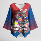 Personalized Newcastle Knights Kimono Sleeve Blouse Easter Mascot - Colorful Eggs Cartoon Style