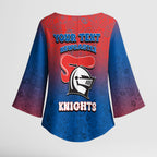 Personalized Newcastle Knights Kimono Sleeve Blouse Easter Mascot - Colorful Eggs Cartoon Style