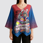 Personalized Newcastle Knights Kimono Sleeve Blouse Easter Mascot - Colorful Eggs Cartoon Style
