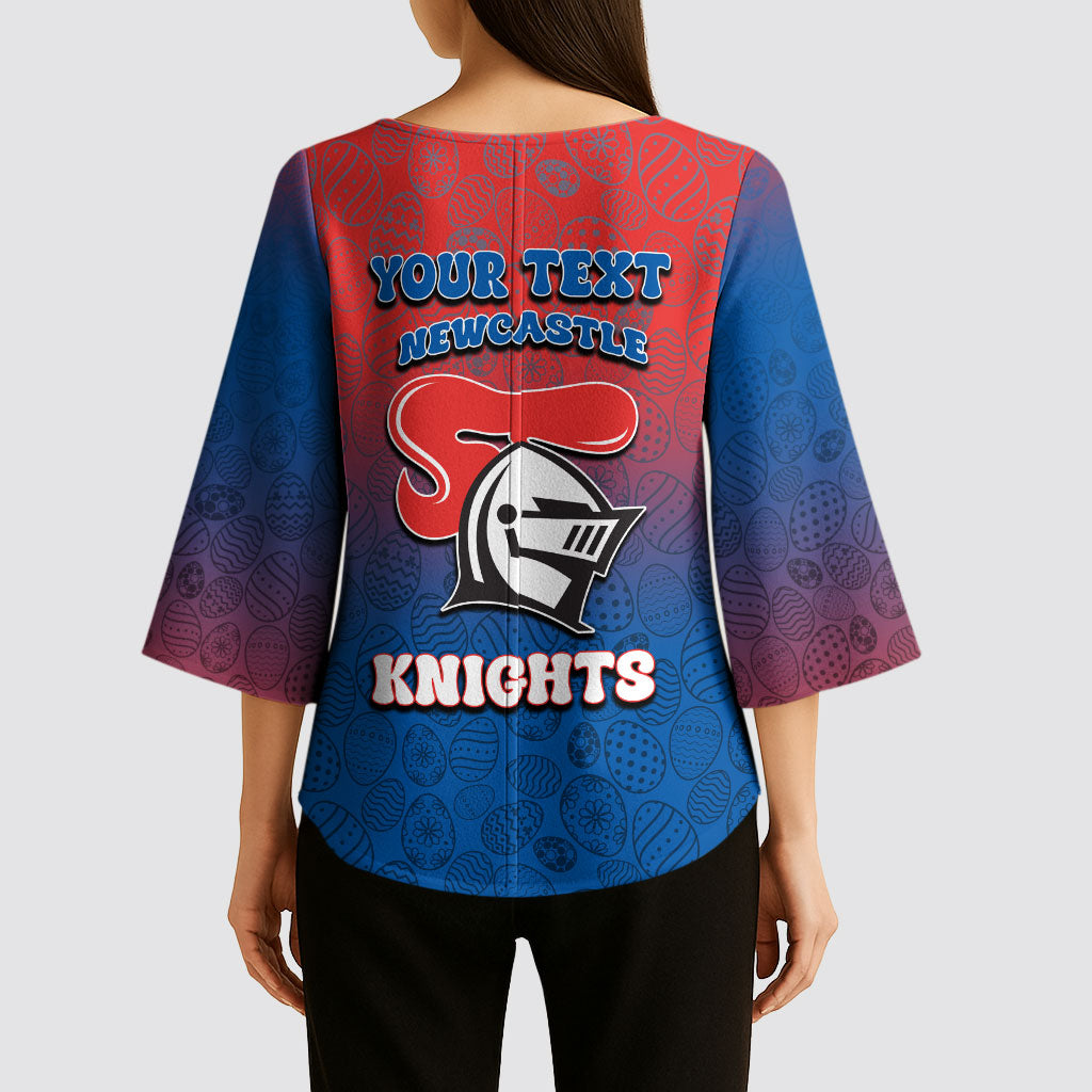 Personalized Newcastle Knights Kimono Sleeve Blouse Easter Mascot - Colorful Eggs Cartoon Style