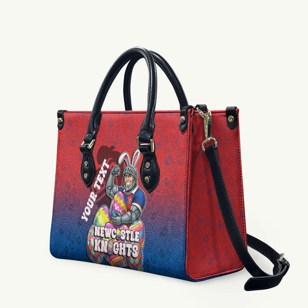 Personalized Newcastle Knights Leather Bag Easter Mascot - Colorful Eggs Cartoon Style