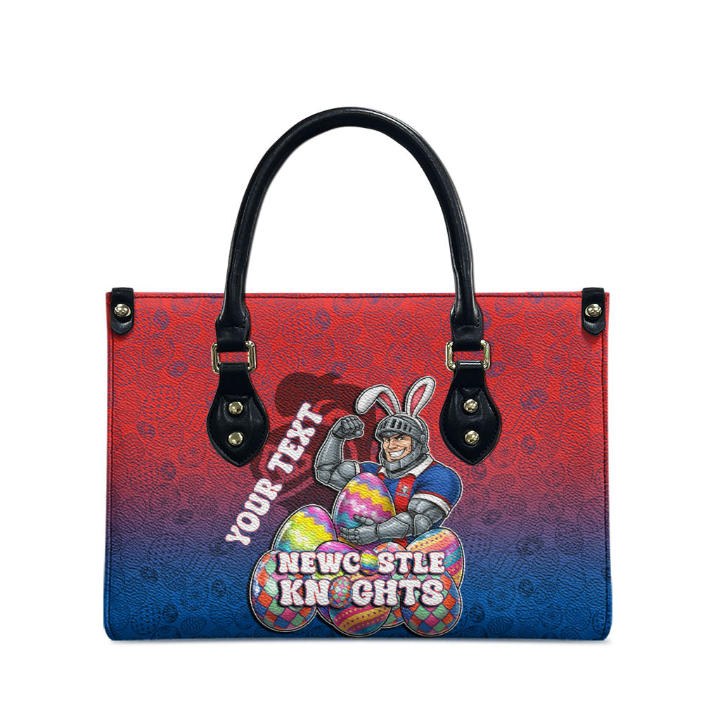 Personalized Newcastle Knights Leather Bag Easter Mascot - Colorful Eggs Cartoon Style