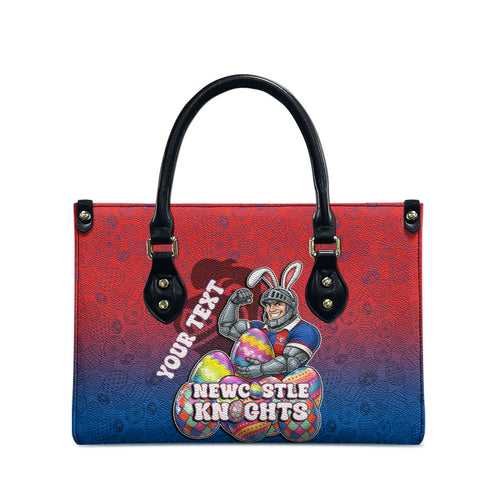 Personalized Newcastle Knights Leather Bag Easter Mascot - Colorful Eggs Cartoon Style