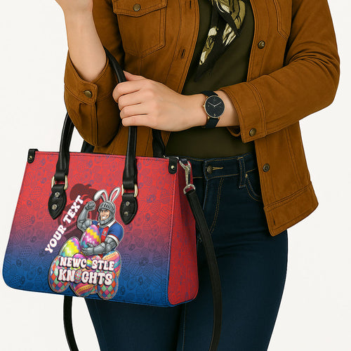 Personalized Newcastle Knights Leather Bag Easter Mascot - Colorful Eggs Cartoon Style