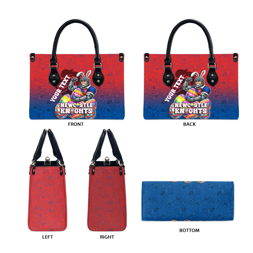 Personalized Newcastle Knights Leather Bag Easter Mascot - Colorful Eggs Cartoon Style