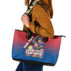 Personalized Newcastle Knights Leather Tote Bag Easter Mascot - Colorful Eggs Cartoon Style