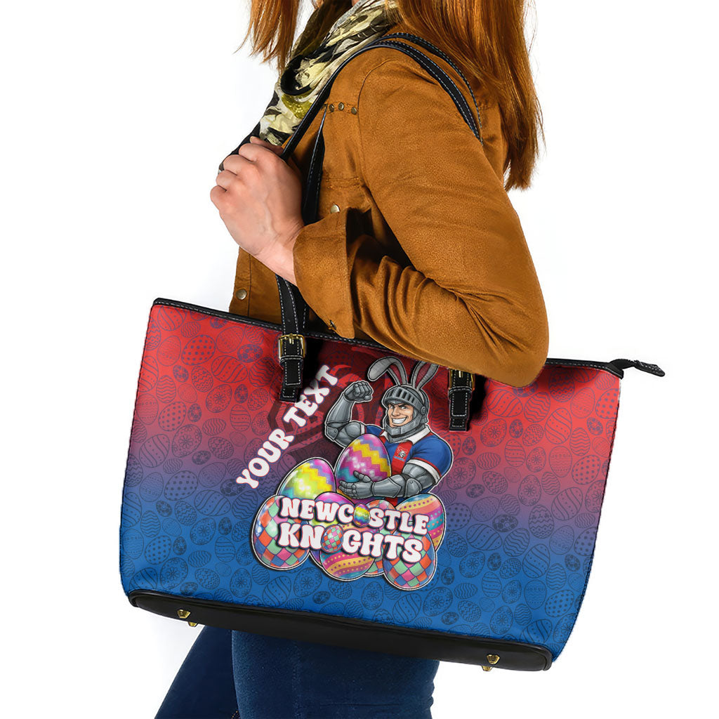 Personalized Newcastle Knights Leather Tote Bag Easter Mascot - Colorful Eggs Cartoon Style