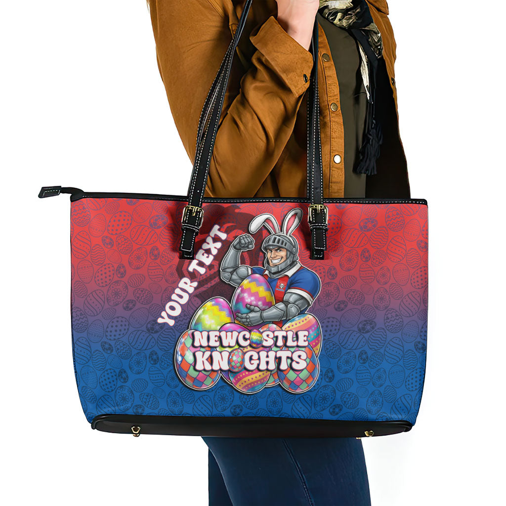 Personalized Newcastle Knights Leather Tote Bag Easter Mascot - Colorful Eggs Cartoon Style