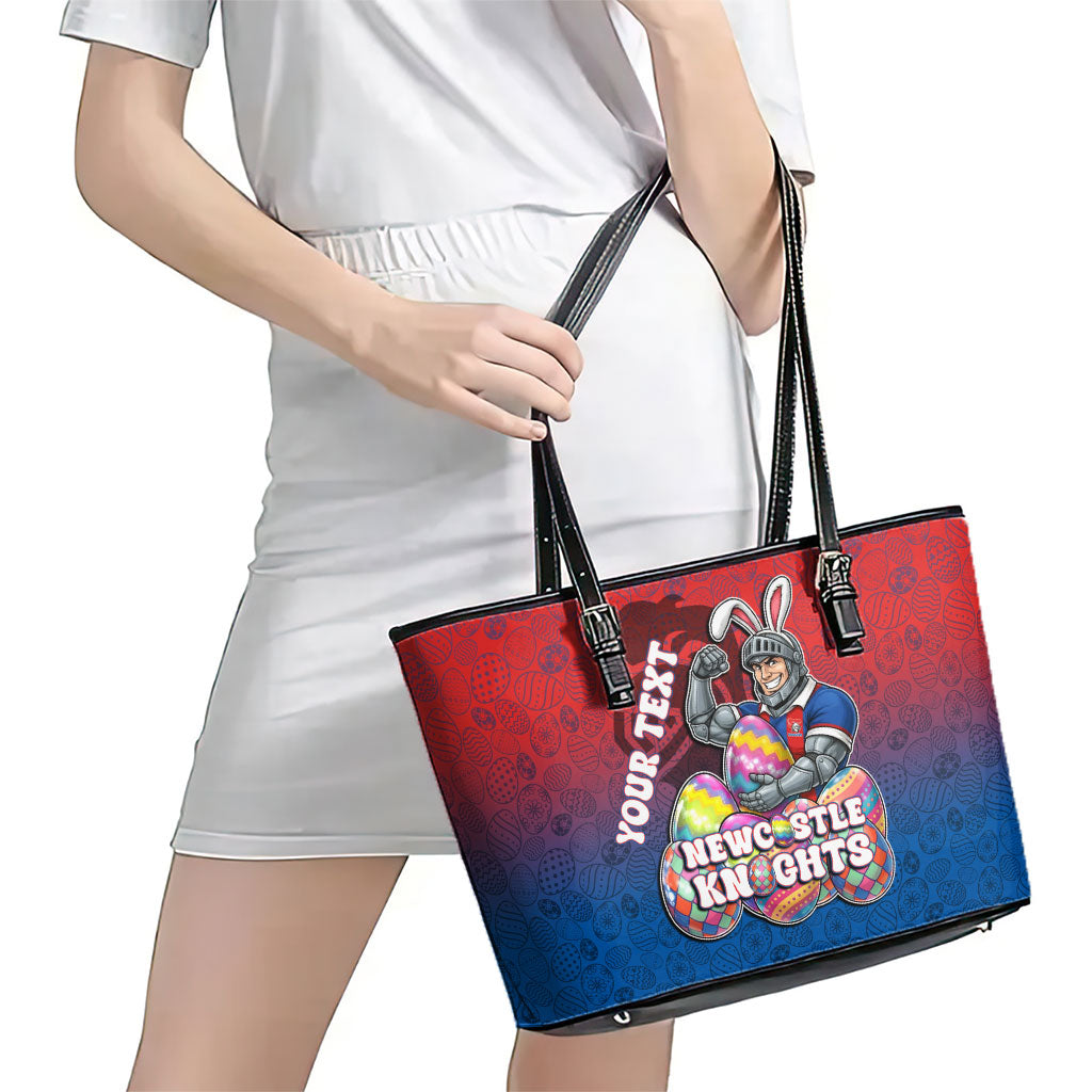 Personalized Newcastle Knights Leather Tote Bag Easter Mascot - Colorful Eggs Cartoon Style