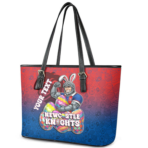 Personalized Newcastle Knights Leather Tote Bag Easter Mascot - Colorful Eggs Cartoon Style