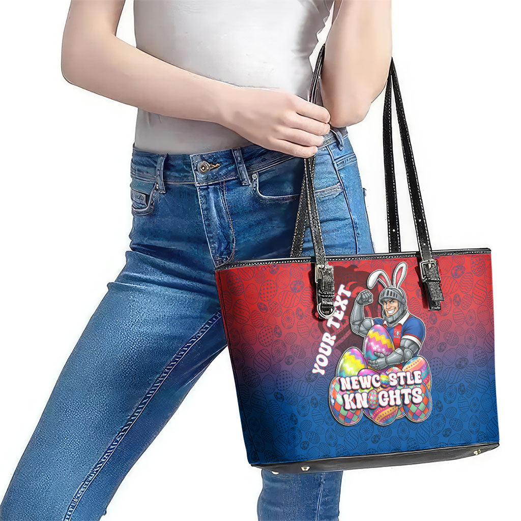 Personalized Newcastle Knights Leather Tote Bag Easter Mascot - Colorful Eggs Cartoon Style