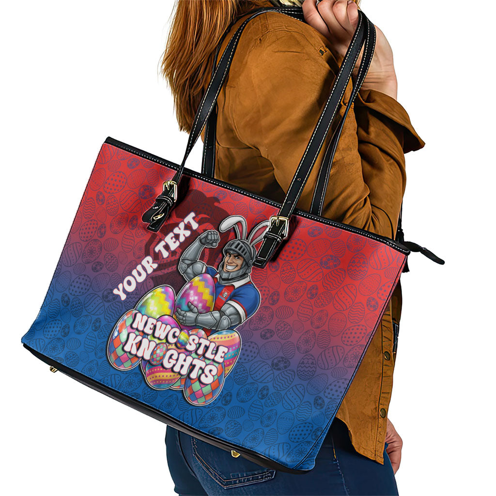 Personalized Newcastle Knights Leather Tote Bag Easter Mascot - Colorful Eggs Cartoon Style