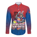 Personalized Newcastle Knights Long Sleeve Button Shirt Easter Mascot - Colorful Eggs Cartoon Style