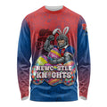 Personalized Newcastle Knights Long Sleeve Shirt Easter Mascot - Colorful Eggs Cartoon Style