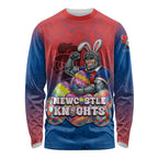 Personalized Newcastle Knights Long Sleeve Shirt Easter Mascot - Colorful Eggs Cartoon Style