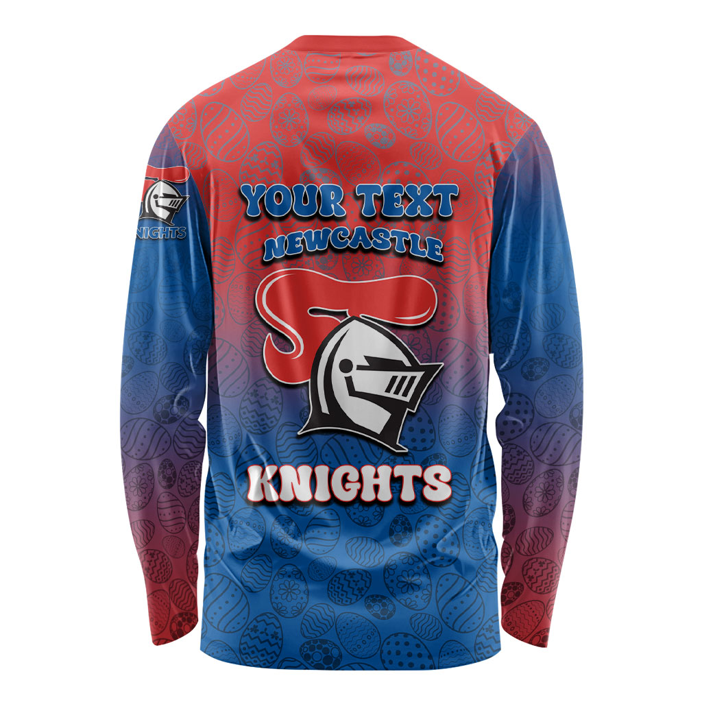 Personalized Newcastle Knights Long Sleeve Shirt Easter Mascot - Colorful Eggs Cartoon Style