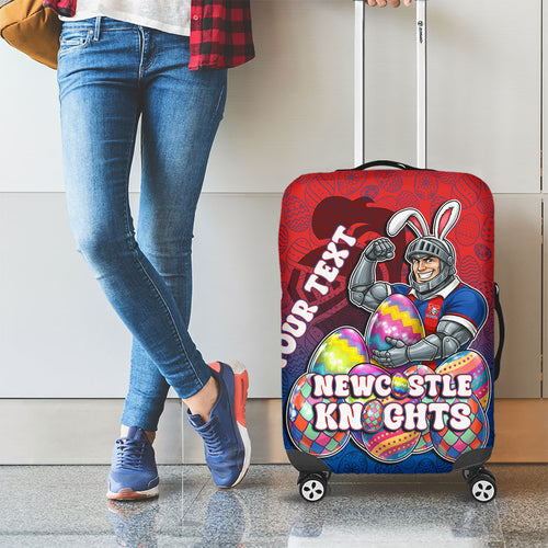 Personalized Newcastle Knights Luggage Cover Easter Mascot - Colorful Eggs Cartoon Style