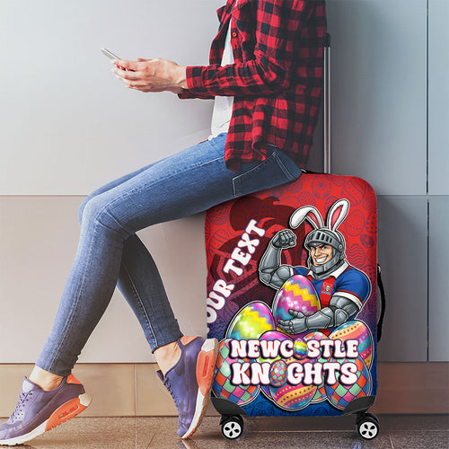 Personalized Newcastle Knights Luggage Cover Easter Mascot - Colorful Eggs Cartoon Style