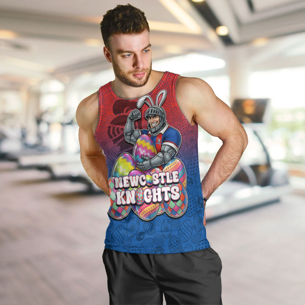 Personalized Newcastle Knights Men Tank Top Easter Mascot - Colorful Eggs Cartoon Style