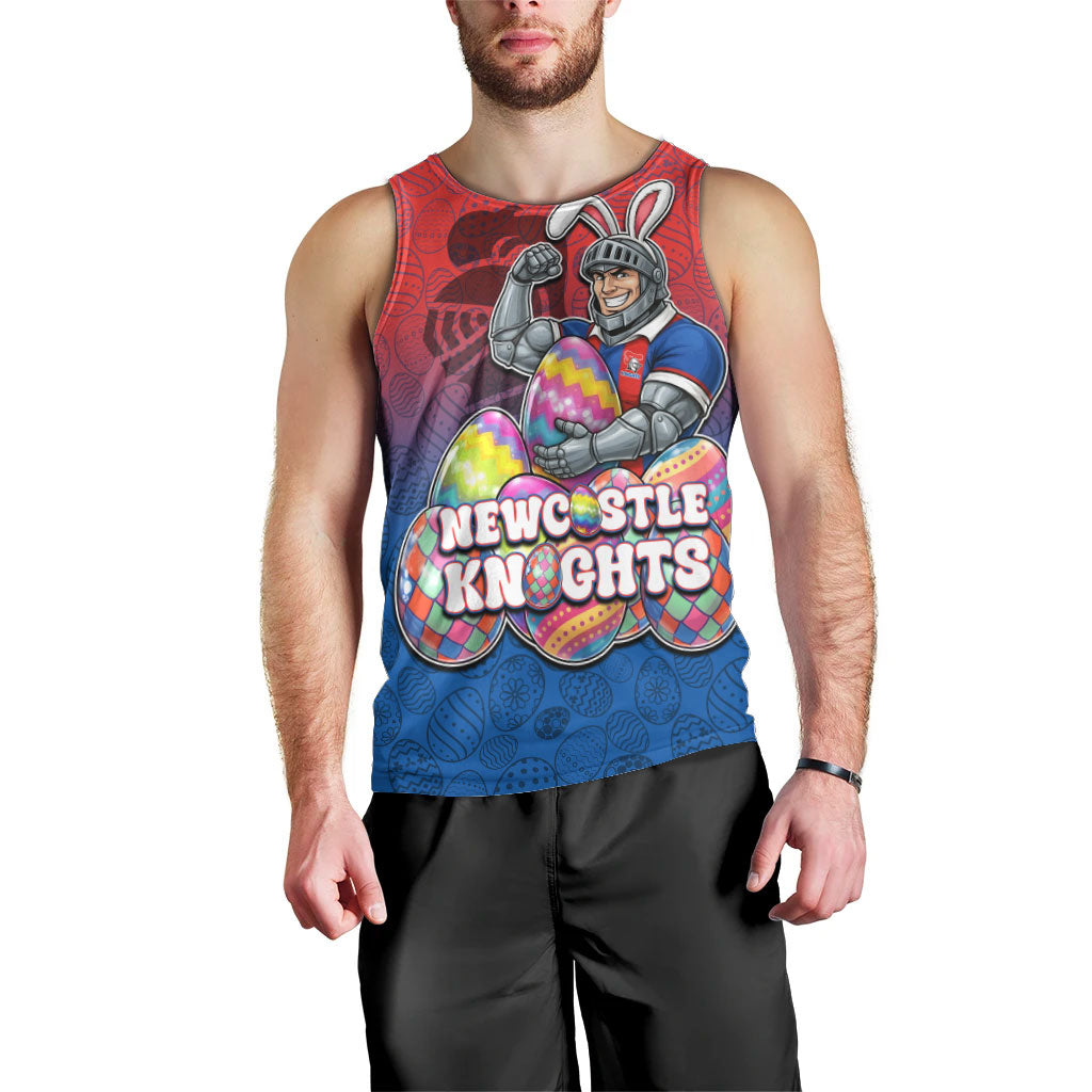 Personalized Newcastle Knights Men Tank Top Easter Mascot - Colorful Eggs Cartoon Style